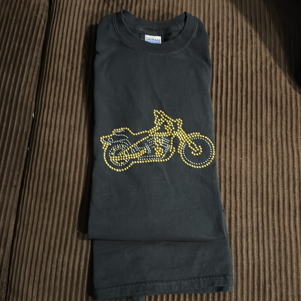 Black short sleeve T-shirt by Gildan size M handmade motorcycle embellishment